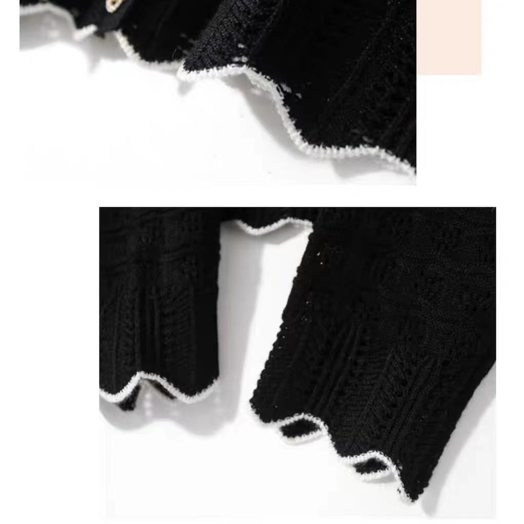 Contrasting Base Shirt for Women's Spring Long Sleeved Thin Cut Hollow Knitted Top