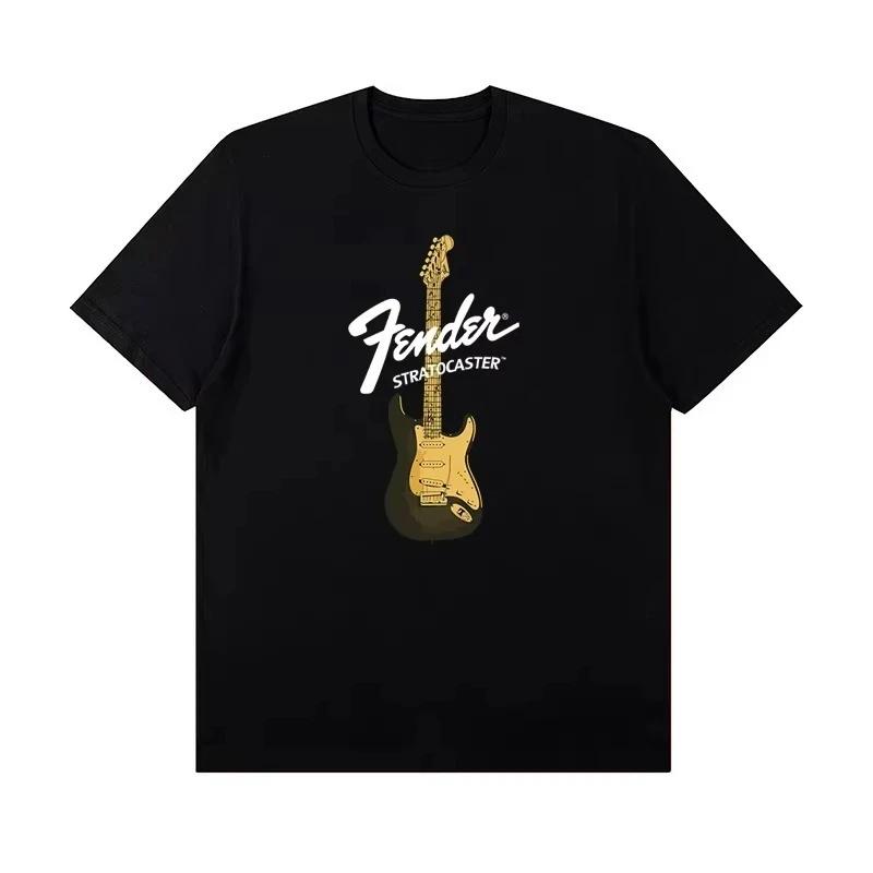 Summer New Fender Jimi Hendrix Fender Electric Guitar Print Graphic Tshirt Mens Short Sleeve Tshirt Street Wear Summer Tops