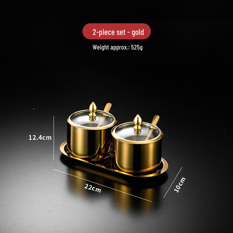 Luxury Korean 304 Stainless Steel Spice Jars: Salt & Oil Jar with Spoon, Gold Accent
