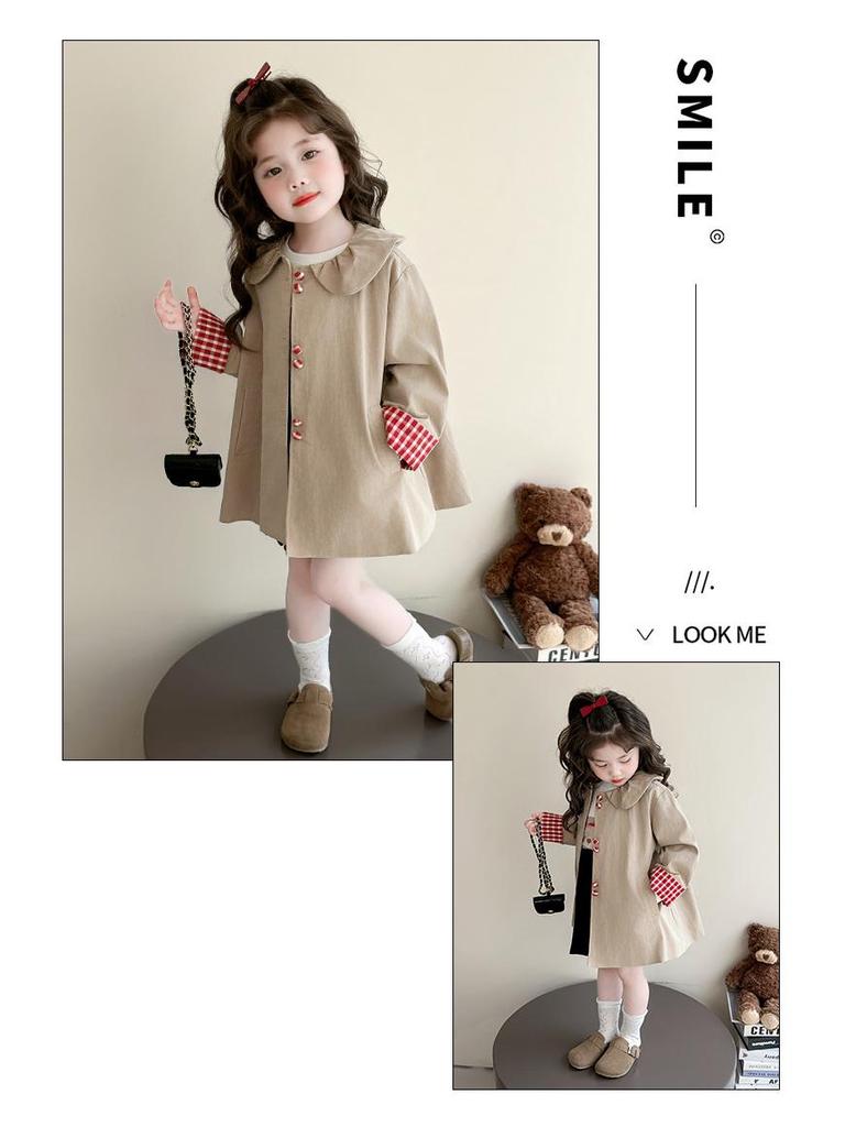 Stilvoller Mädchen-Trenchcoat in mittlerer Länge mit Puppenkragen - Koreanische Mode für Herbst und Frühling
