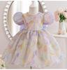 Girls Dress Summer New Korean Princess Mesh Pearl Round Neck Big Bow Bubble Sleeve Fluffy Dress Kids Clothes Girls