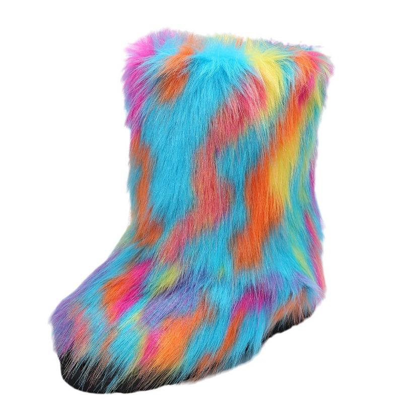 Long boots children's winter warm thick-soled fluffy boots medium tube personality fashion color snow boots