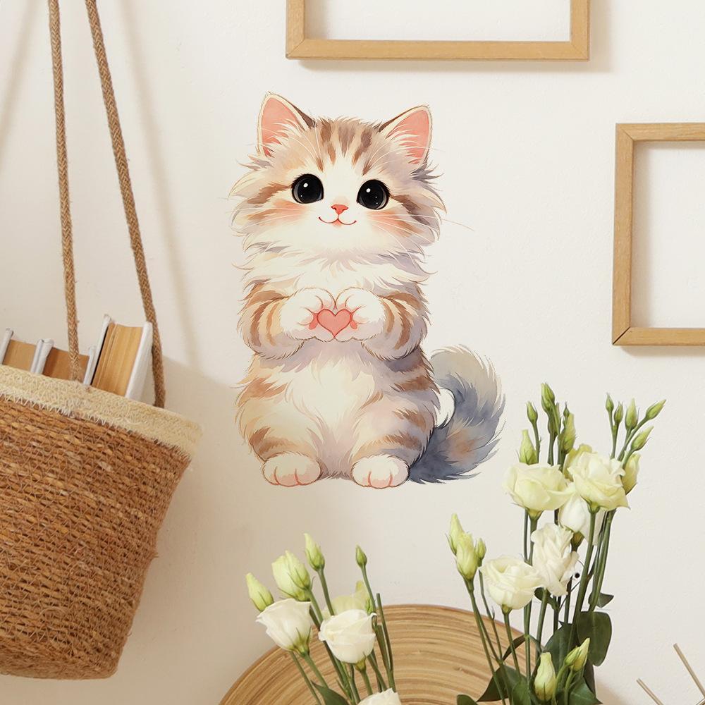 Cat Cartoon Decal Static Cling Wall Fridge Car Sticker Multipurpose Removable DIY Decor