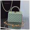 Simple bag Women's hand bag Box bag Delicate plaid chain Crossbody handbag