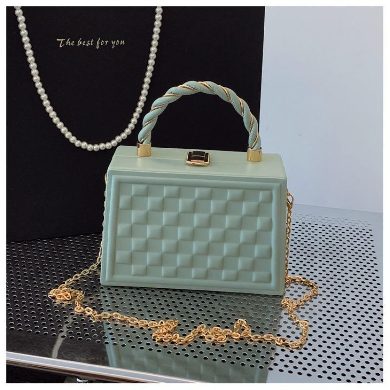 Simple bag Women's hand bag Box bag Delicate plaid chain Crossbody handbag