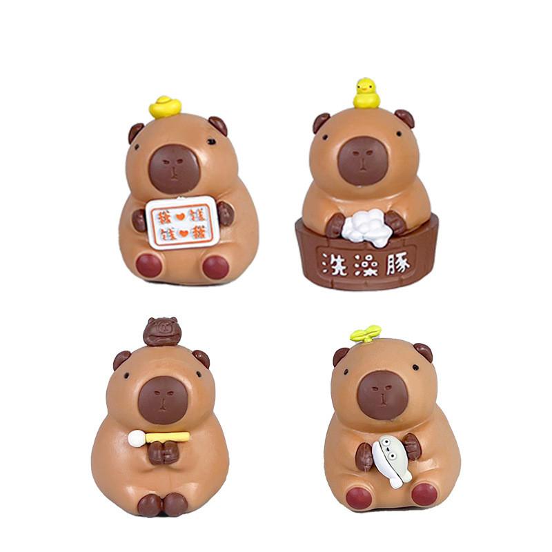 Cartoon Bath Cute Capybara Mini Model Ornament Set For Decoration Desktop