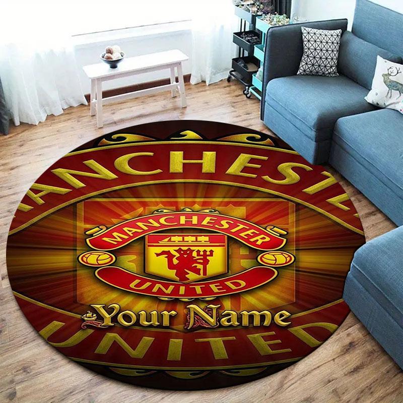 Manchester United F Custom Name Round Area Rug,Carpet Rug for Living Room Bedroom Sofa Playroom Decor,Non-slip Floor Mat