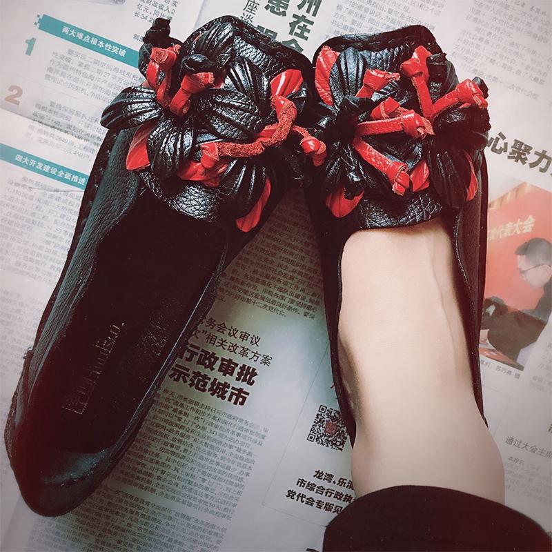 Handmade Flower Shoes Women Soft Flat Bottom Shoes Autumn Casual Sandals Genuine Leather Comfortable Breathable