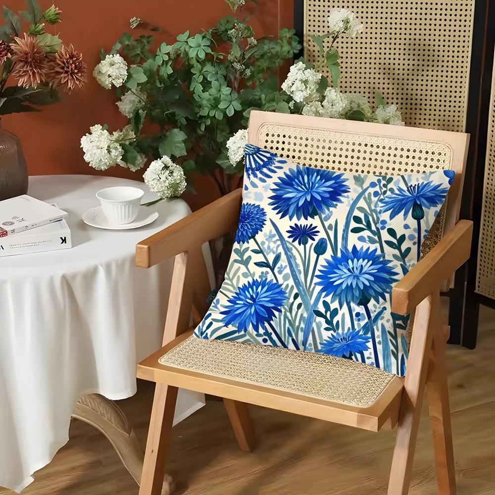 Flower Cornflower Cushion Cover Silky Short Plush Invisible Zipper Dustproof Sofa Pillow Case for Home Decor