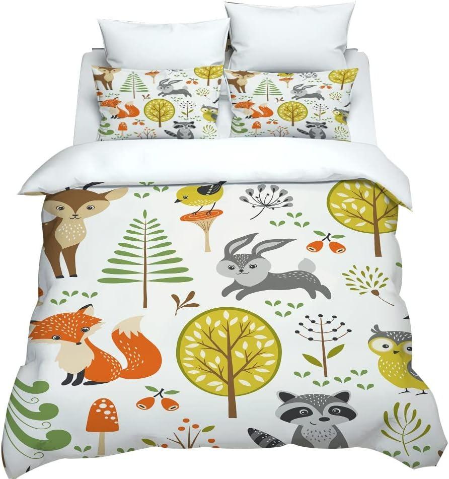 

Cozy Warm Single Double King Forest Animals Cartoon Giraffe Lion Fox Printed with Pillow Case for Bed Quilt Comforter (quilt)-EU Single(135*200cm)3pcs