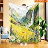 1pc 2D Flat Printing Spring & Summer New Arrival Mountain Waterfall Flower Field House Themed Digital Print Blanket, Suitable for All Seasons, Casual 