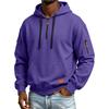 Men's Color Hooded Sweatshirt with Leather Patch and Pockets, Comfortable Casual Everyday Pullover