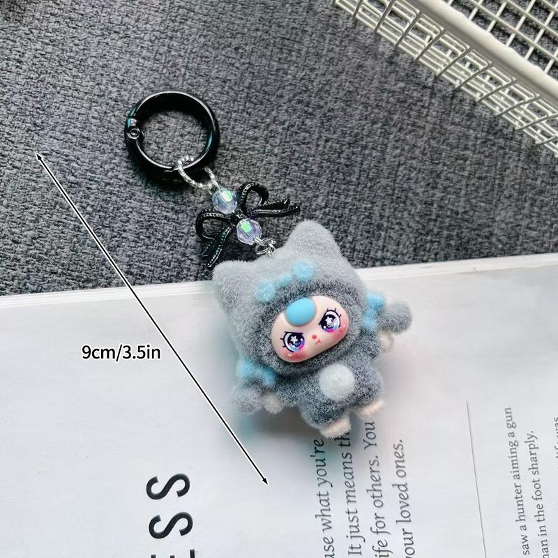 Baby Mini Three Flocking Keychain Trendy Figures Key Chain Cute Kawaii Dora Wendy Doll Keyring Bag Charms Christmas Gifts