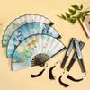 Chinese Double Sided Painting Folding Fan Vintage Handhelds Fan with Tassels Plastic Foldable Hand Fan for Parties
