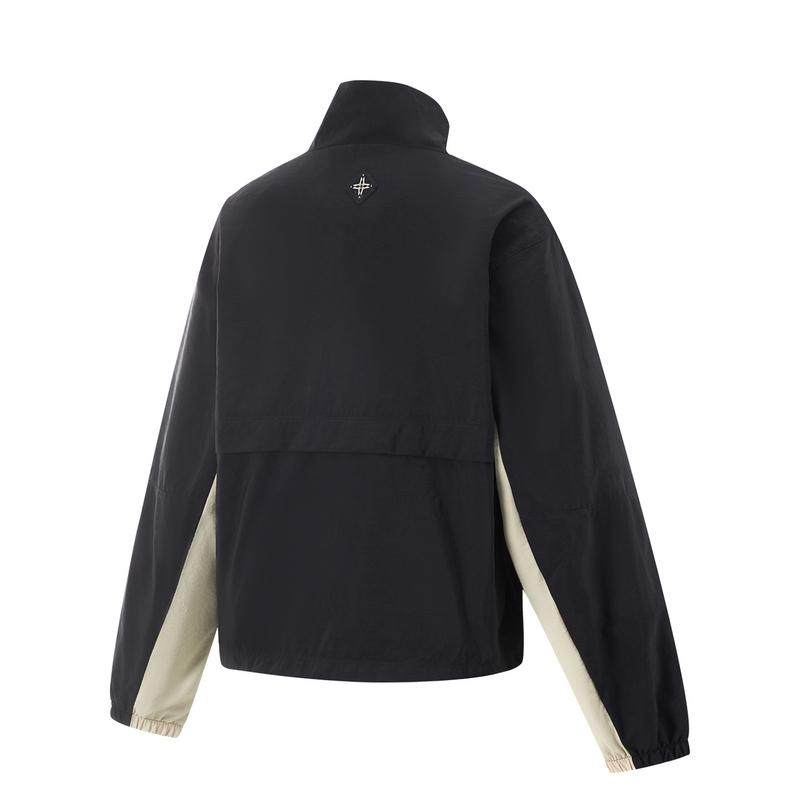 Li-Ning Comfortable Stand Collar Zipper Color Block Simple Fashion Loose Sports Jacket Women Jackets Black AFDV744-4