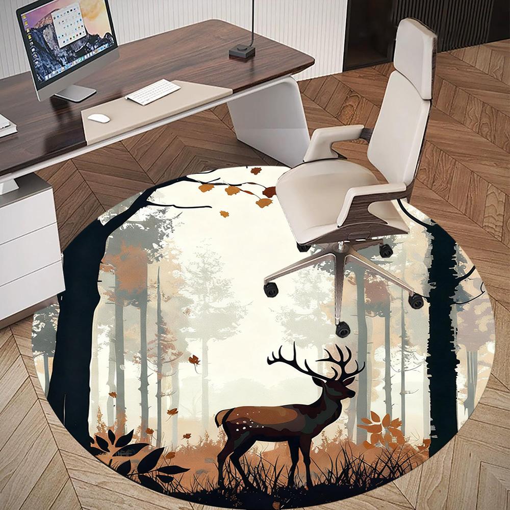 1pc Deer Forest Round Chair Mat Office Area Rug - Non-Slip, Floor Mat for Office, Bedroom, Ideal Home Decor Gift C0112017