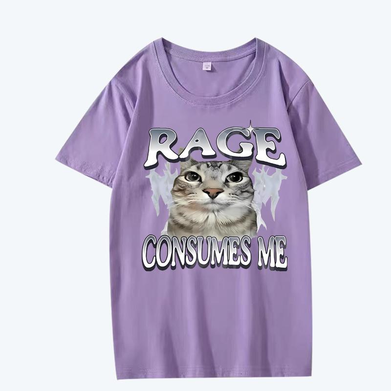 Rage Consumes Me Cat T Shirt men women Oversized 100% Cotton Hot sale short sleeve Summer streetwear print Unisex plus size tops