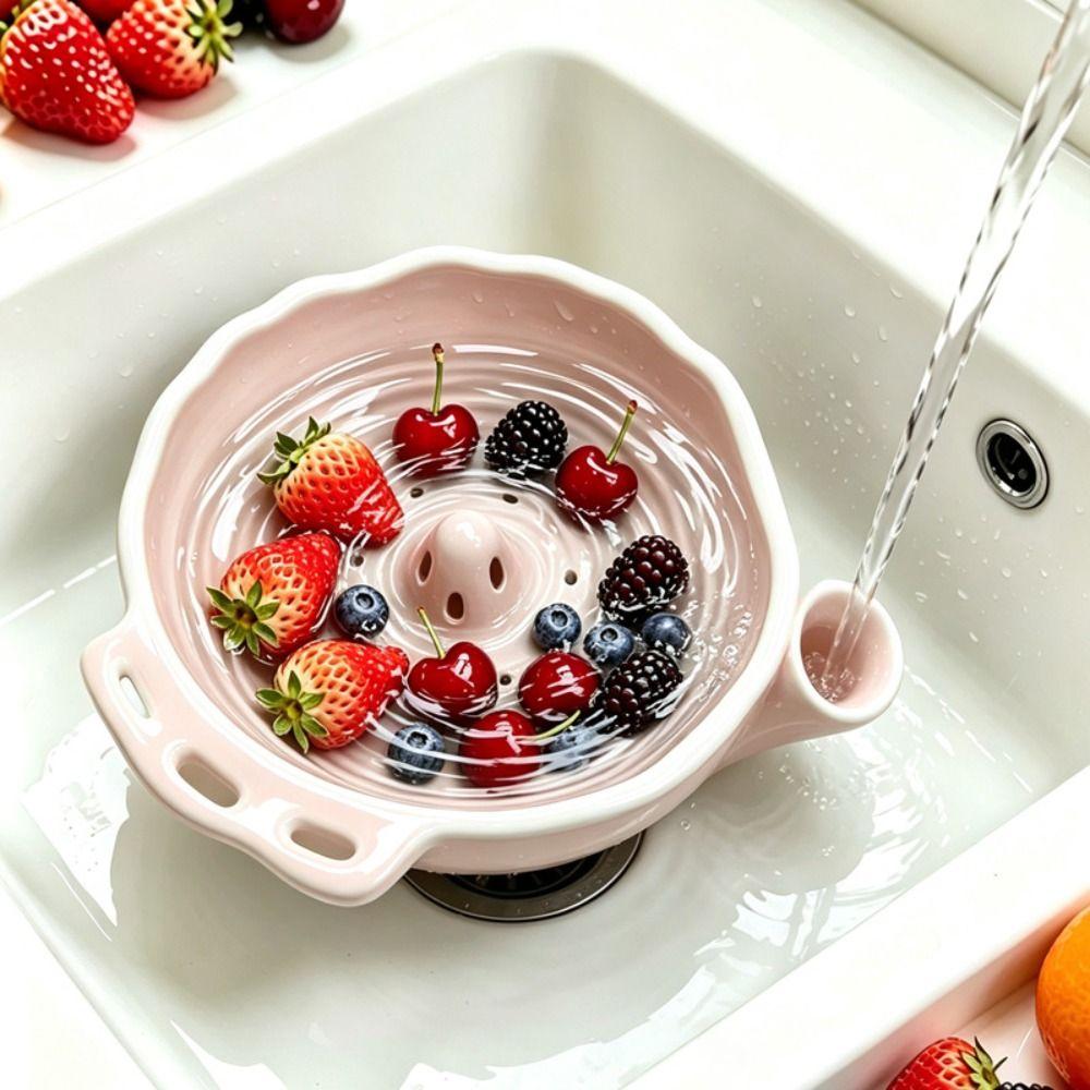 360 Degree Rotating Berry Washing Bowl Large Capacity Ceramic Berry Swirl Basket Home Kitchen