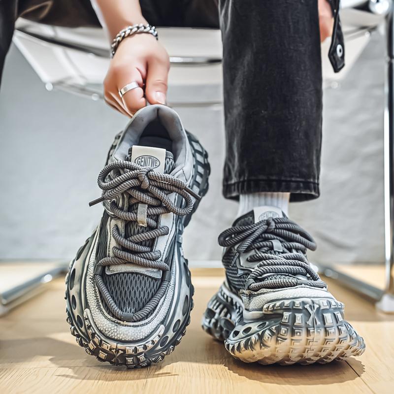 Chunky Sneakers Mens Designer Tire Sole Sport Shoes Fashion Casual Leather Fabric Breathable Height Increased Platform Gym Shoes