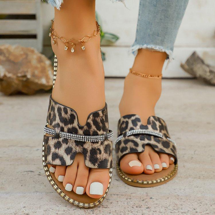 Grote Maat Platte Bodem Luipaardprint Pantoffels Dames Zomer   Eén Band Instappers Comfortabele Casual Sandalen 41 brown