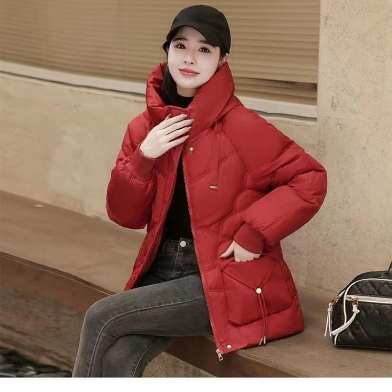New Shiny Down Quilted Women's Long Loose Thick Quilted Women Hooded Bread Coat