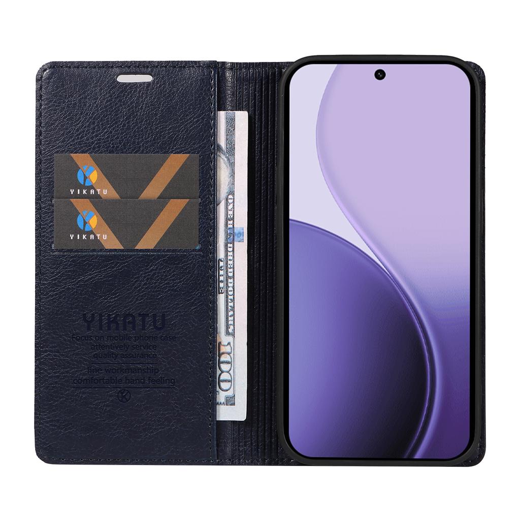 For Oppo Reno14 5G (China)/Oppo Reno14 F 5G/Oppo Reno14 5G (Global) Wallet Case YIKATU YK-006 Magnetic Closure Leather Phone Cover Litchi Texture