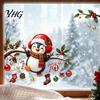 Christmas Atmosphere Decor Static Window Cling, Penguin Decal with Holly Baubles Snowflakes, PVC Sticker Sheets Festive for Home Living Room