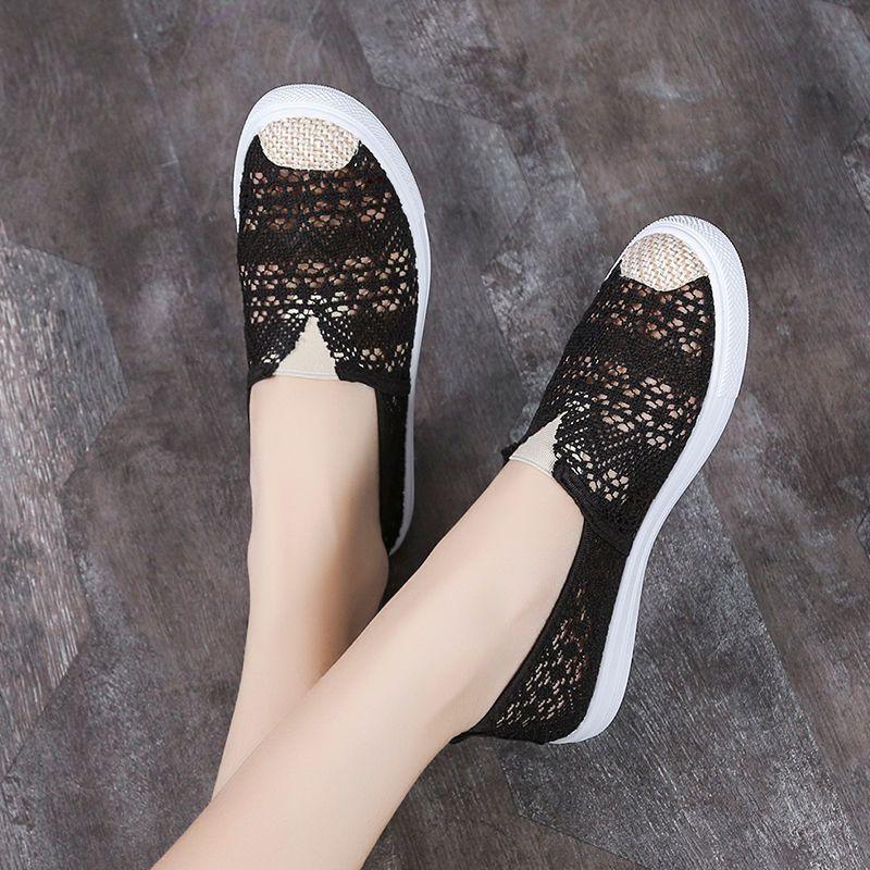 White Canvas Women's Shoes One Foot Flat Shoes Board Shoes Summer Lazy Cloth Shoes