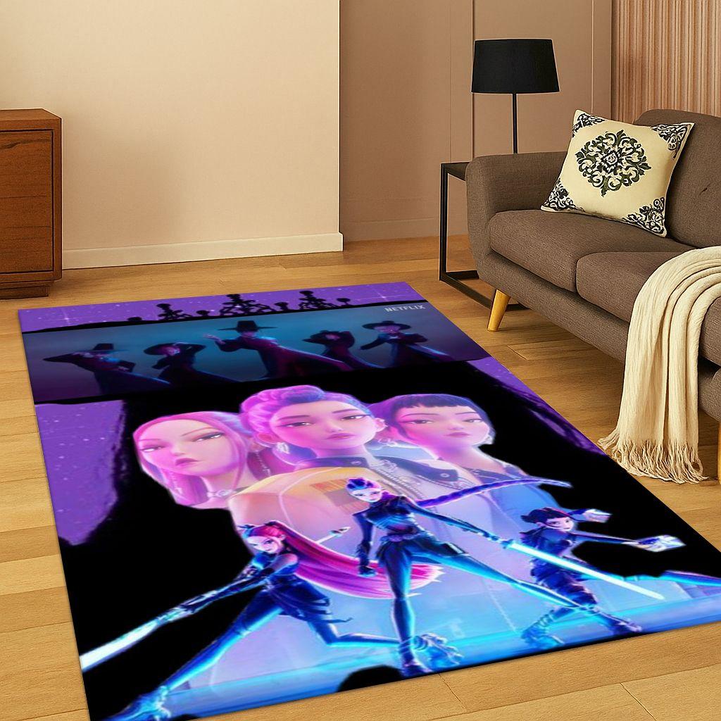 3D Dämonenjäger Kpop Rumi Mira Zoey Musik Teppich für Schlafzimmer Wohnzimmer Sofa Heimdekoration, Teppich Rutschfeste Fußmatte Geschenk