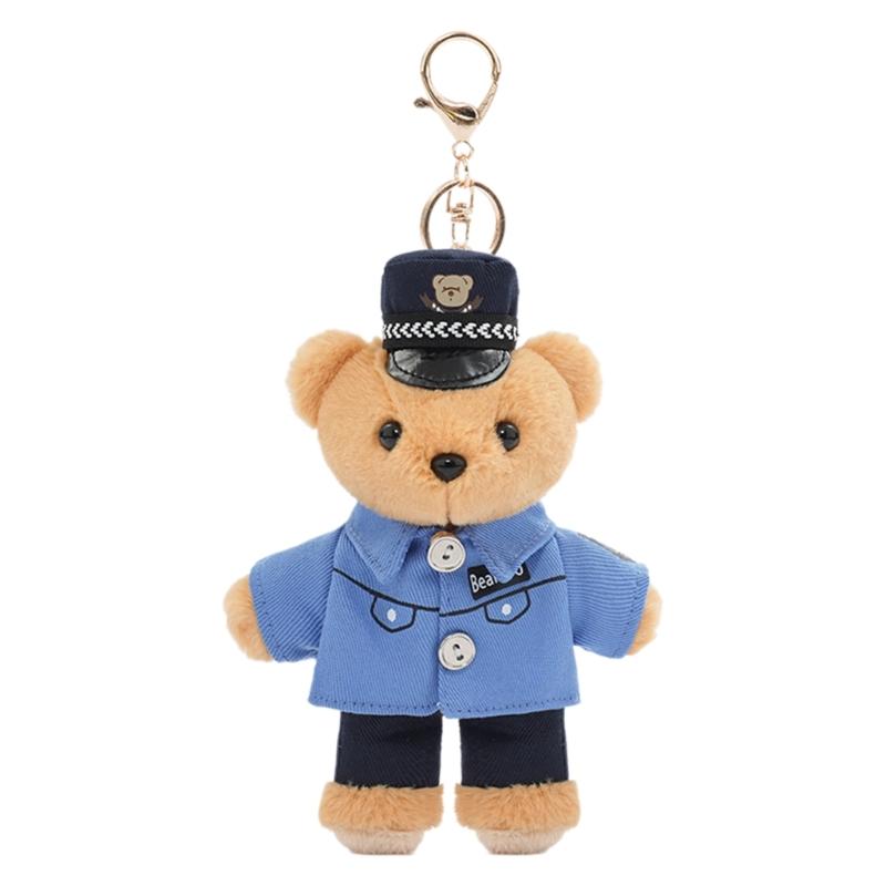 

Cute Polices Bear Keychain Charm Unique Polices Bear Key Chain Soft Plush Keyrings Bag Decoration for Everyday Use синій