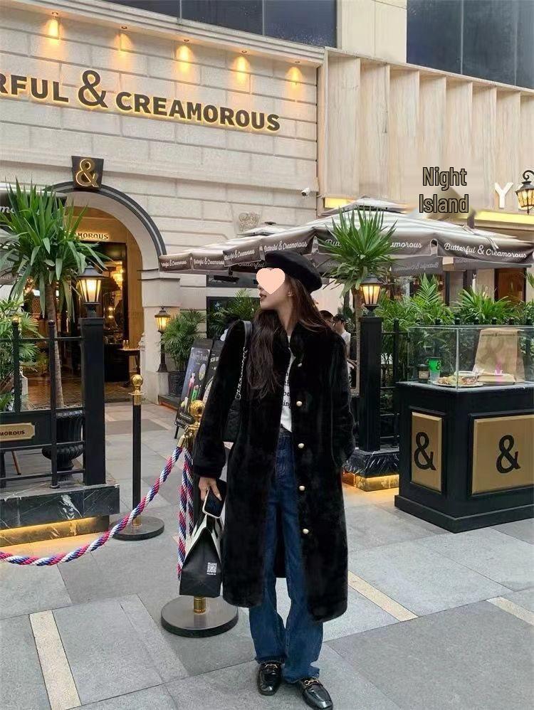 2025 Women's Thickened Faux Shearling Coat with Mink Fur Stand Collar