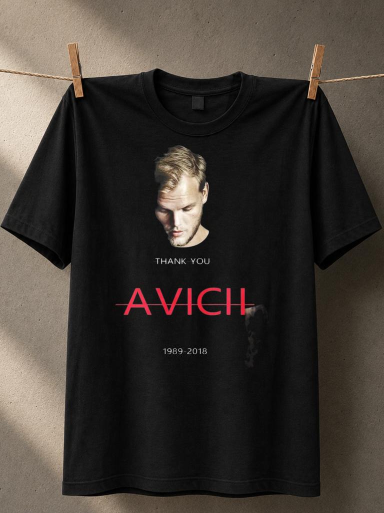 Avicii Thank You Simple Memorial Portrait With Red Logo 1989 2018 Dates And Clean Emotional Tribute Unisex All TShirt