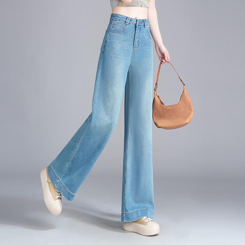 Women s High-Waisted Blue Retro Wide-Leg Denim Pants L /28 [105-115 lbs]