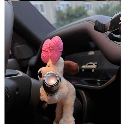Rankų darbo mielas šuns pliušinis dekoras - Kūrybingas pavarų svirties papuošalas ir gimtadienio dovana automobilio interjerui