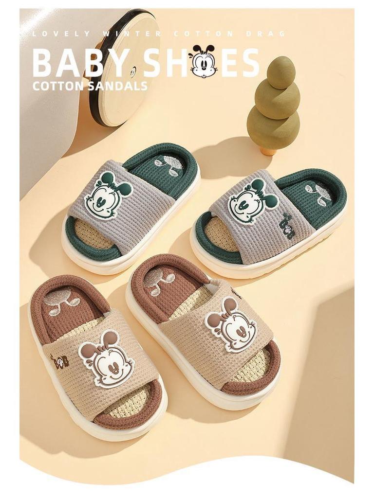 Babu Dou Kids' Cotton Linen Slippers - All-Season Indoor Footwear for Boys & Girls