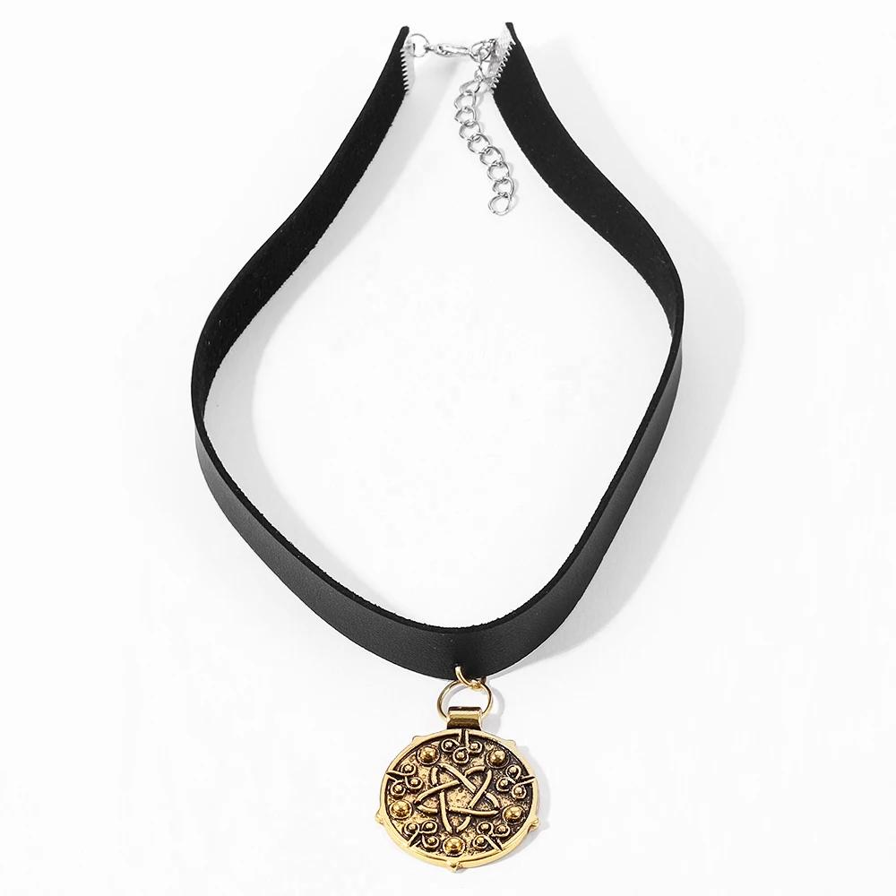 Punkowy naszyjnik Yennefer z medalionem, czarny skórzany choker, naszyjniki z gry Wiedźmin, Cosplay, gotycki łańcuszek, biżuteria damska