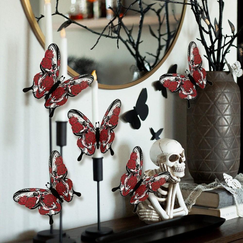 PVC Helovīna sienas uzlīmes Izgrieztas 3D tauriņu tapetes Dekāls Mājas dekorācija