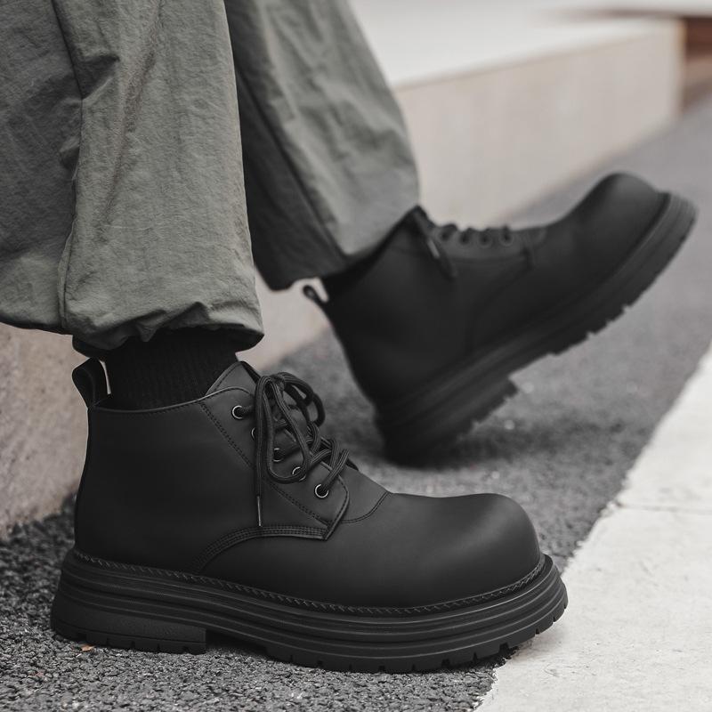 Black Martin boots men's 2024 new British style thick-soled heightening tooling boots 22722-J