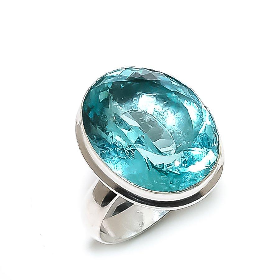Natural Aqua Apatite Gemstone 925 Sterling Silver Jewelry Ring Size 9 u8H79