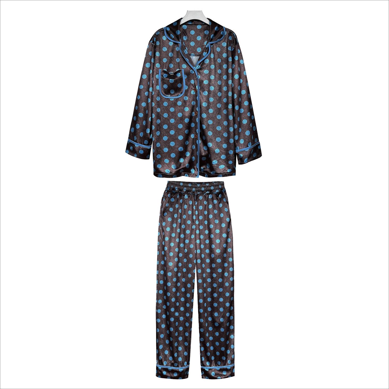 Zhao Lusi Style Polka Dot Single-Breasted Shirt and Pants Set for Autumn/Winter Medium