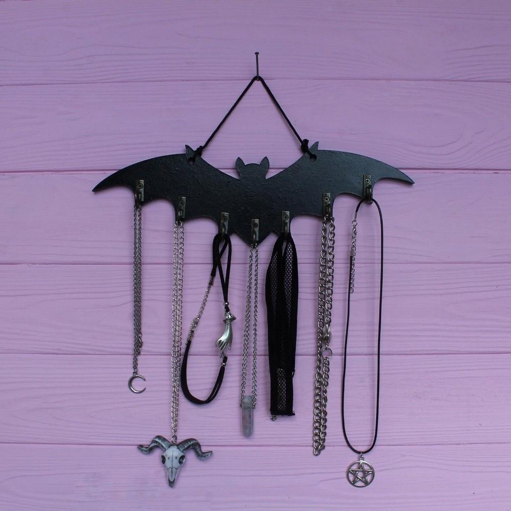 Retro Platzsparender Organizer Kleiderbügelständer Halloween Gotischer Schlüsselhalter Holzfledermaus Wandhaken Eingangsbereich