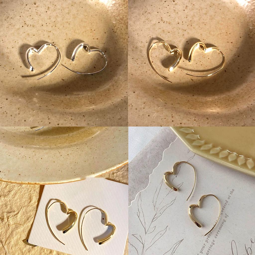 Luxury Heart Drop Earrings Vintage Stud Earrings for Women Circle Ear Piercing Gold Silver Color Ear Hook Trendy Jewelry