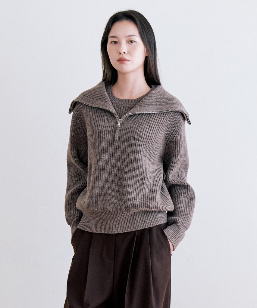 NOTIA Half Join Zip-Up Knit - Brown