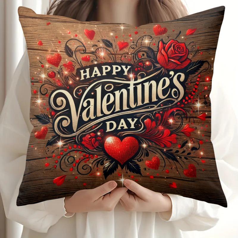 Деревянная иллюстрация сердца ко Дню святого Валентина, декоративная наволочка, полиэстер 40x40cm/16x16inch