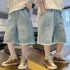 Zhongda Boys' Embroidered Denim High-Waisted Shorts