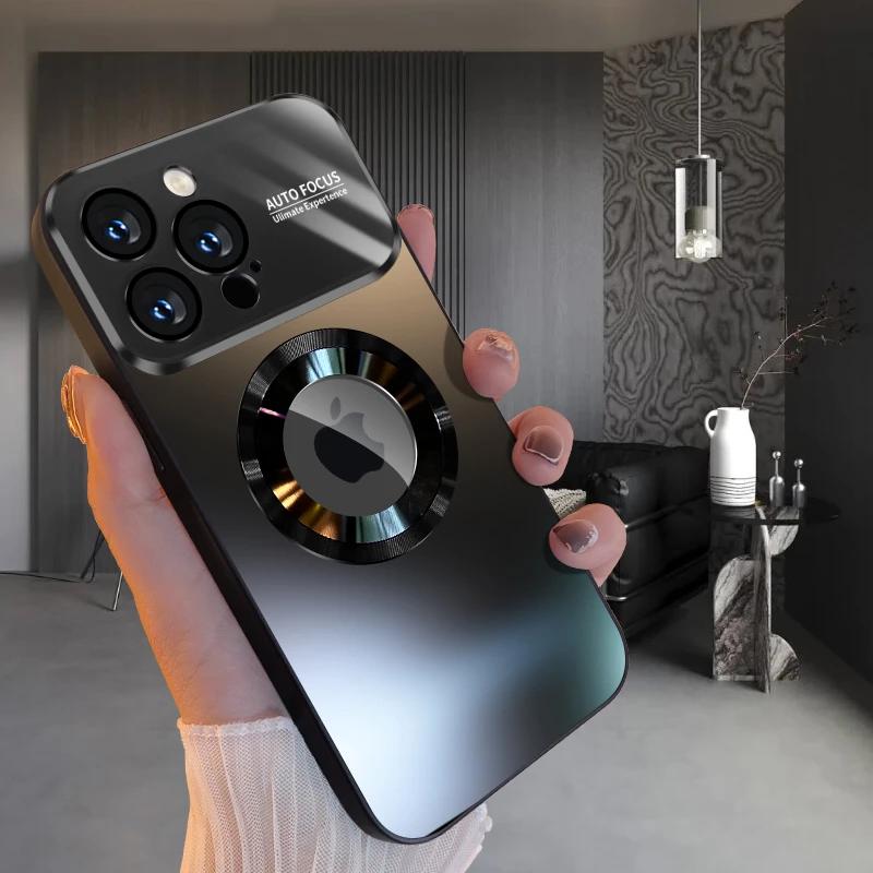 Luxuriöse, matte Telefonhülle mit großem Fenster für iPhone 15 13 14 15 Pro Max Plus, stoßfeste Linsenschutz-PC-Abdeckung