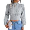 Damen Strickpullover Einfarbig Langarm Tunika Tops Hohl Streifen Pullover Pullover