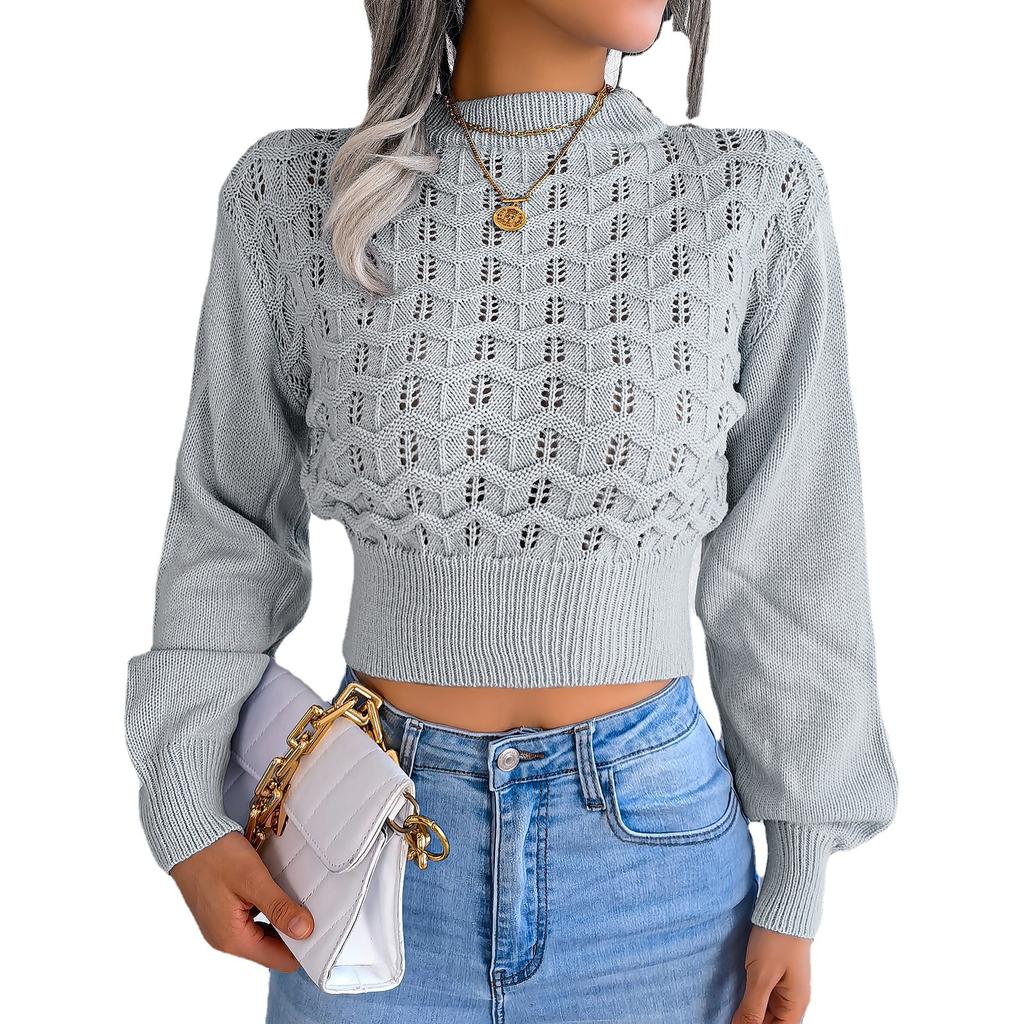 Damen Strickpullover Einfarbig Langarm Tunika Tops Hohl Streifen Pullover Pullover