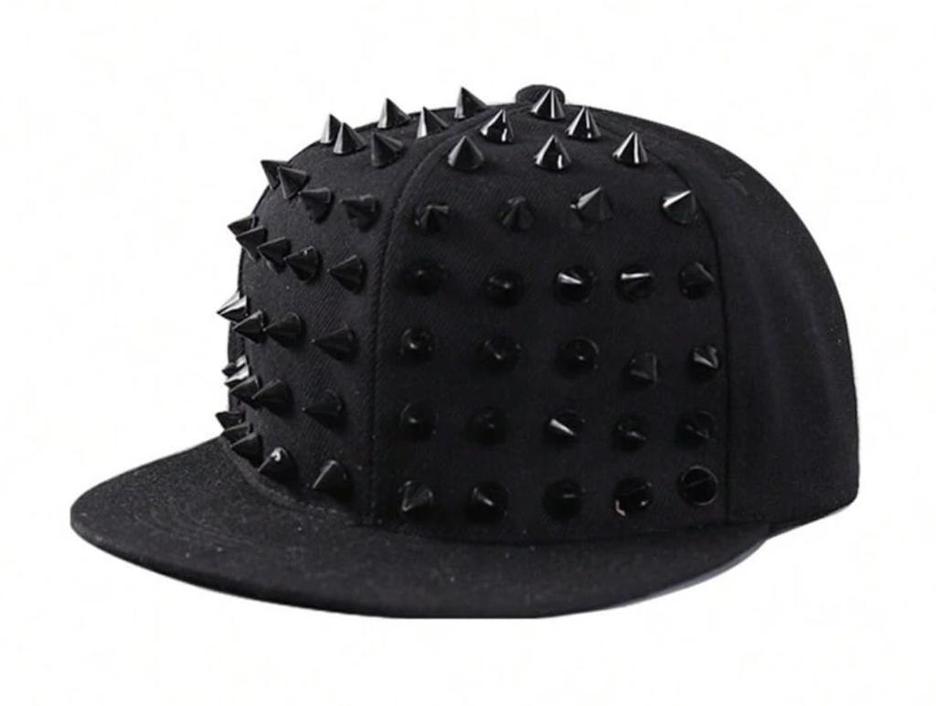 Sproutsy Hip Hop Flat Cap with Studs for Men and Women, Unisex, Streetwear, Punk Style (Black)