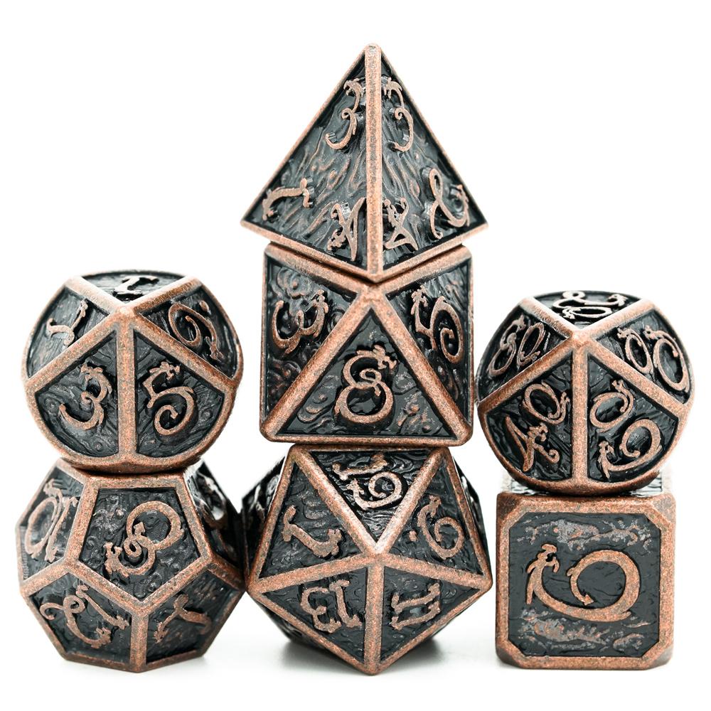 Cusdie Dragon Font DND Dice Metal, Auspicious Cloud, 7Pcs Polyhedral Dice Set, for D&D Role Playing Game Pathfinder Board Games